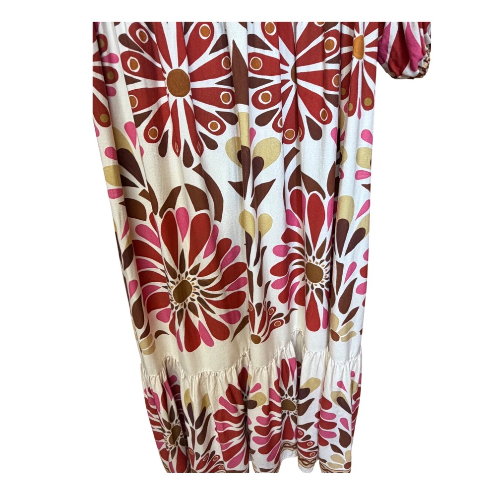 Farm Rio Women Red Pink Floral Viscose Tiered Maxi Dress Size Medium Bohemian - Picture 3 of 14